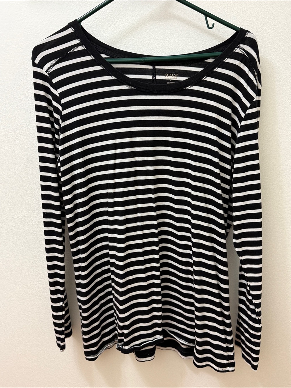a.n.a Black & White Striped Long Sleeve Scoop Neck Tee
